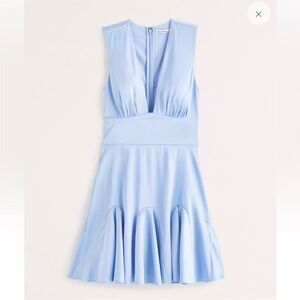 Abercrombie Blue Plunge Satin Sleeveless Dress